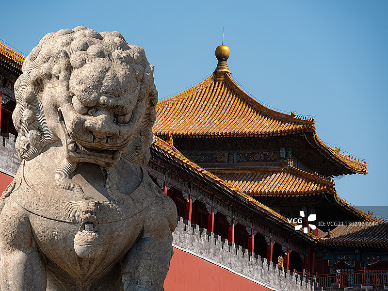 石狮子与北京故宫建筑图片素材