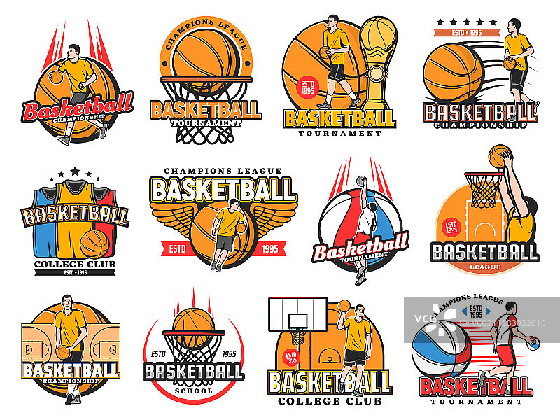 篮球运动游戏图标孤立设置图片素材