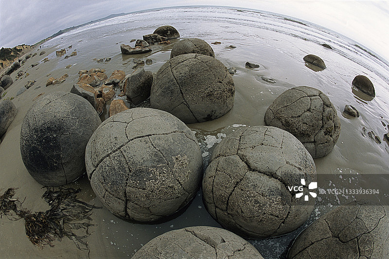 Moeraki Boulders海滩上的半球岩石图片素材