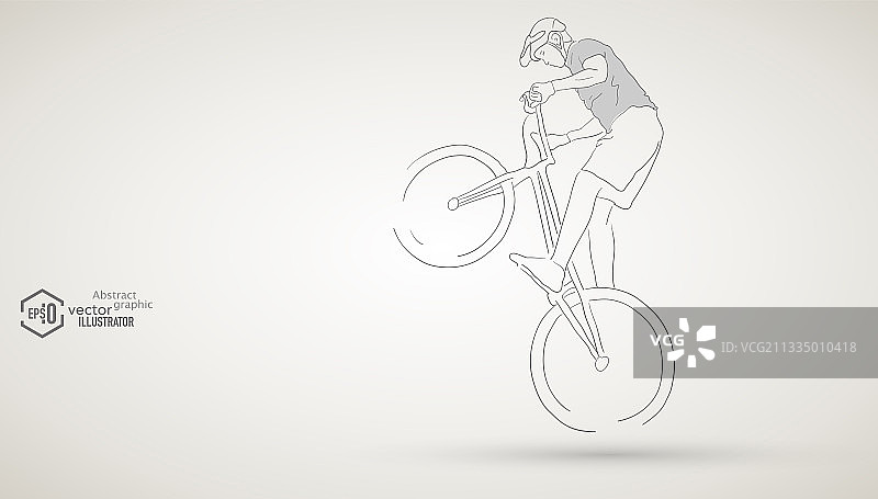 线条手绘休闲越野山地自行车运动员，抽象矢量体育运动会设计元素图片素材