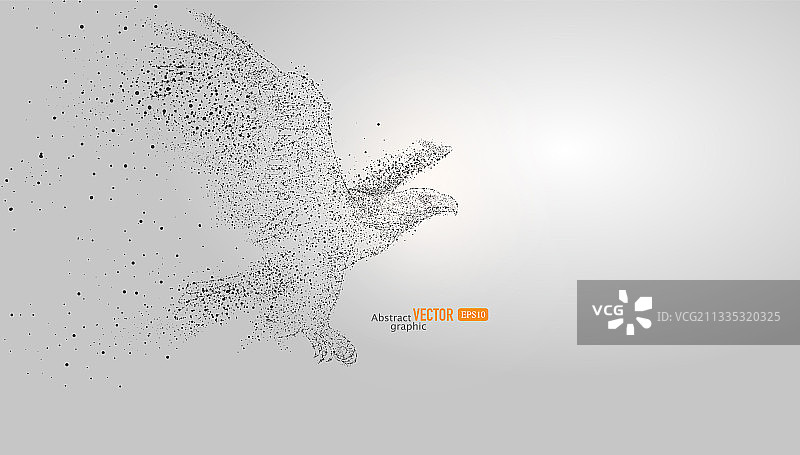 粒子组合的雄鹰在灰色背景上飞翔捕猎，抽象矢量动物鸟类素材图片素材