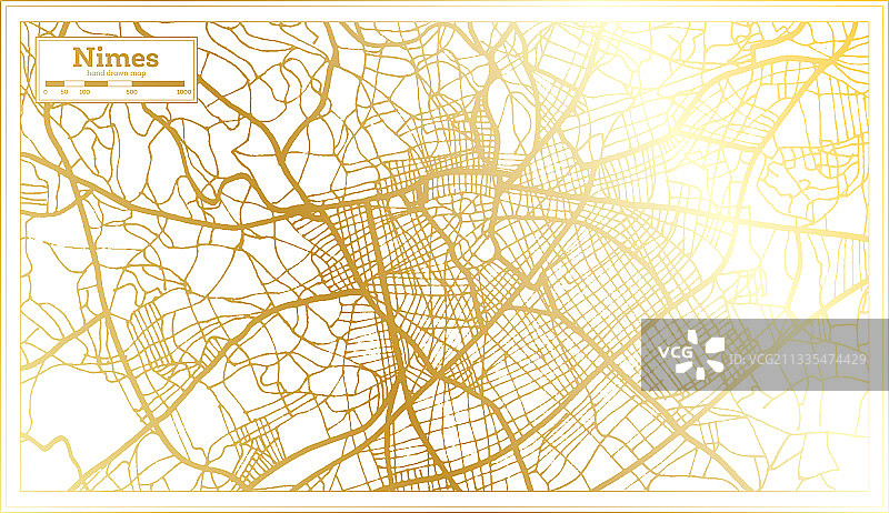 尼姆法国城市地图在复古风格的金色图片素材