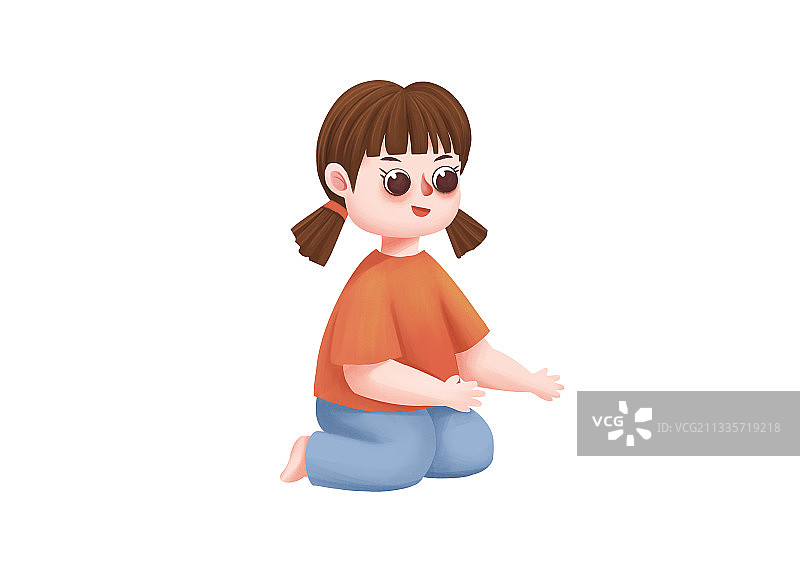手绘人物卡通坐着的小女孩插画图片素材