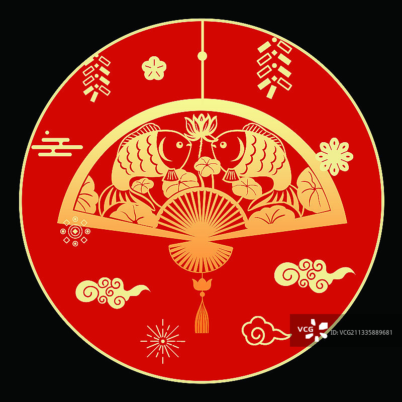 红色喜庆中国风新年祝福年年有余插画图片素材