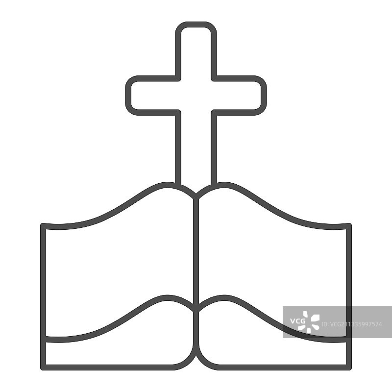 圣经书和十字细线图标复活节快乐图片素材