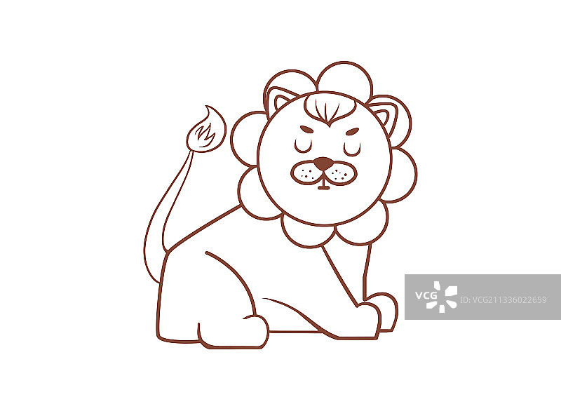 手绘动物卡通可爱卧躺的狮子简笔画图片素材