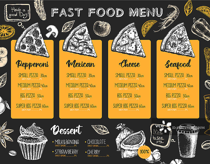餐厅披萨菜单设计装饰效果图图片素材