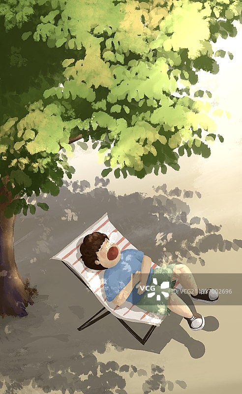 夏天树荫下睡觉的小孩图片素材
