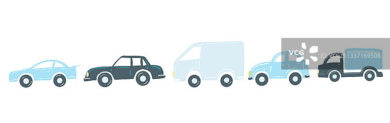 设定蓝色汽车平简单卡通风格手图片素材