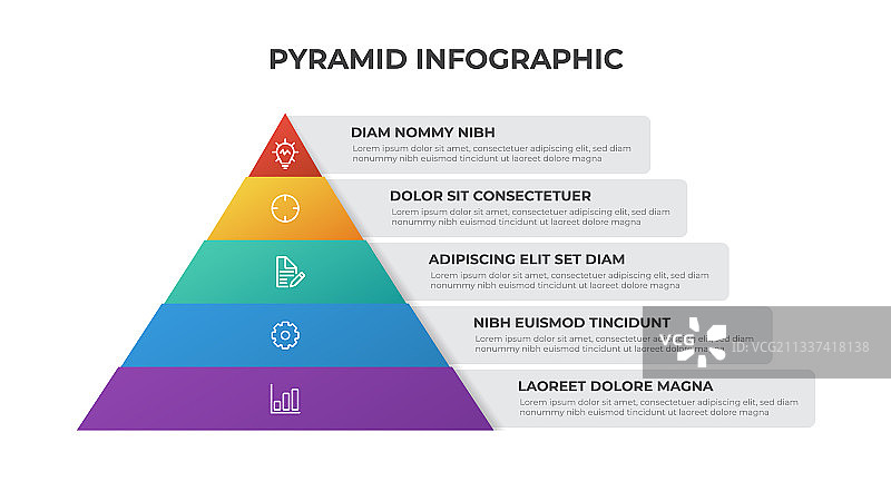 金字塔信息图模板与5列表图片素材