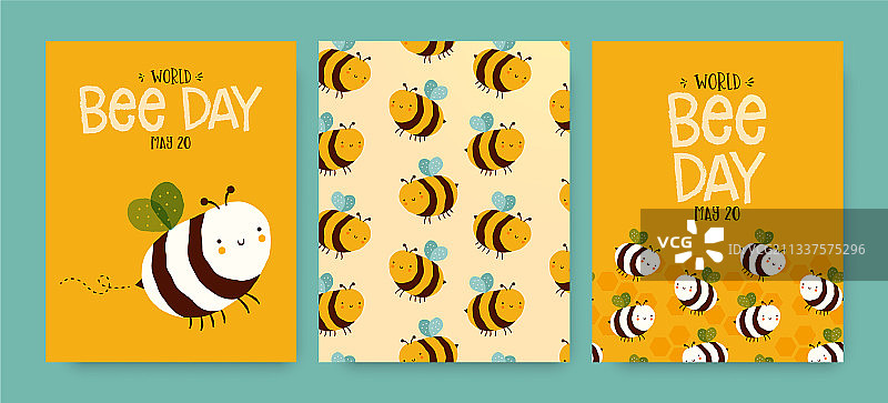 世界蜜蜂日可爱有趣的卡通卡套图片素材