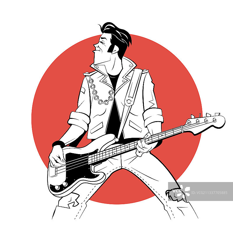 摇滚与电吉他素描风格的红色图片素材