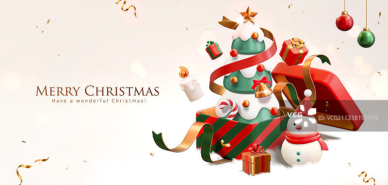 三维白色圣诞节打开的礼物盒庆祝横幅图片素材