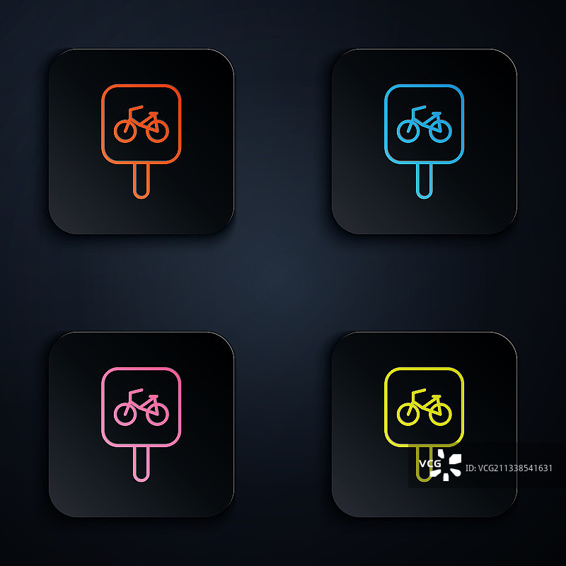 彩色霓虹线自行车停车图标孤立上图片素材