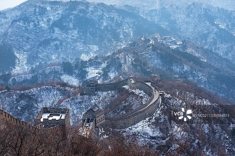 北京冬天慕田峪长城雪后风光图片素材