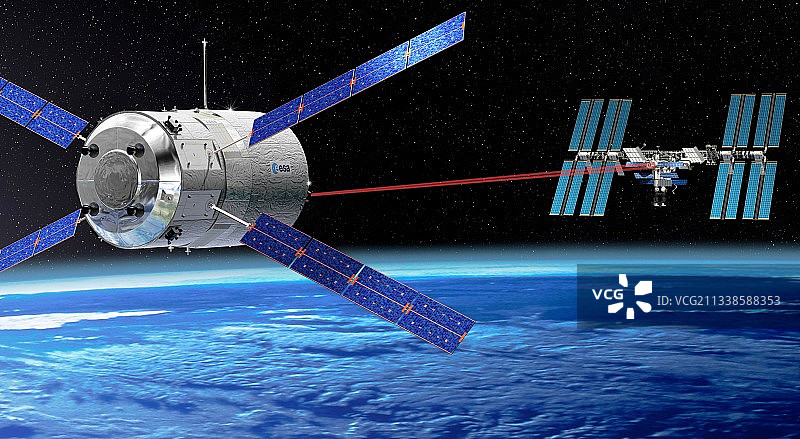 ATV接近国际空间站，插图图片素材