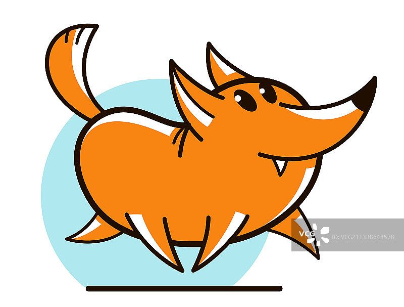 滑稽的卡通狐狸奔跑勇敢和积极的平坦图片素材