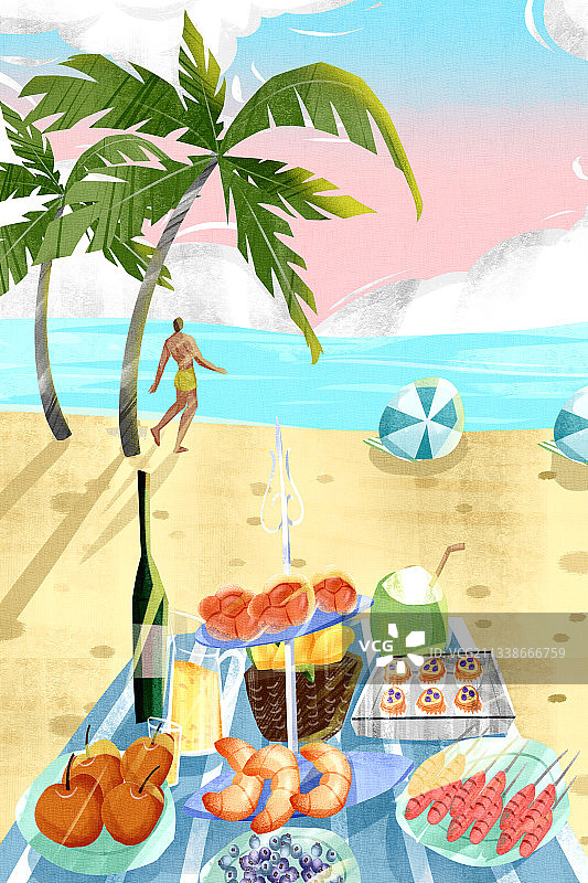 海边度假聚餐插画背景图片素材