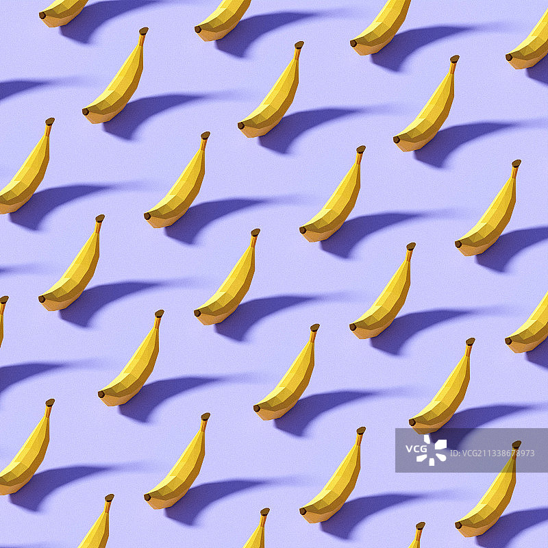 3D渲染低边形香蕉水果壁纸插图图片素材