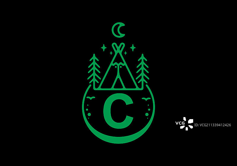 绿色c在露营圈的首字母图片素材