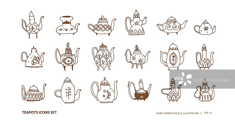 茶壶的轮廓图标和线条艺术与茶壶图片素材