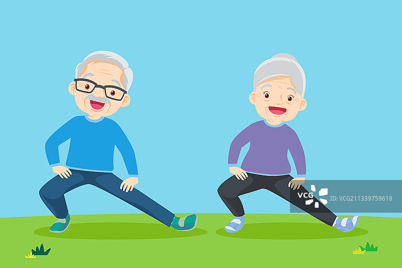 老年妇女和老年男子做瑜伽运动图片素材