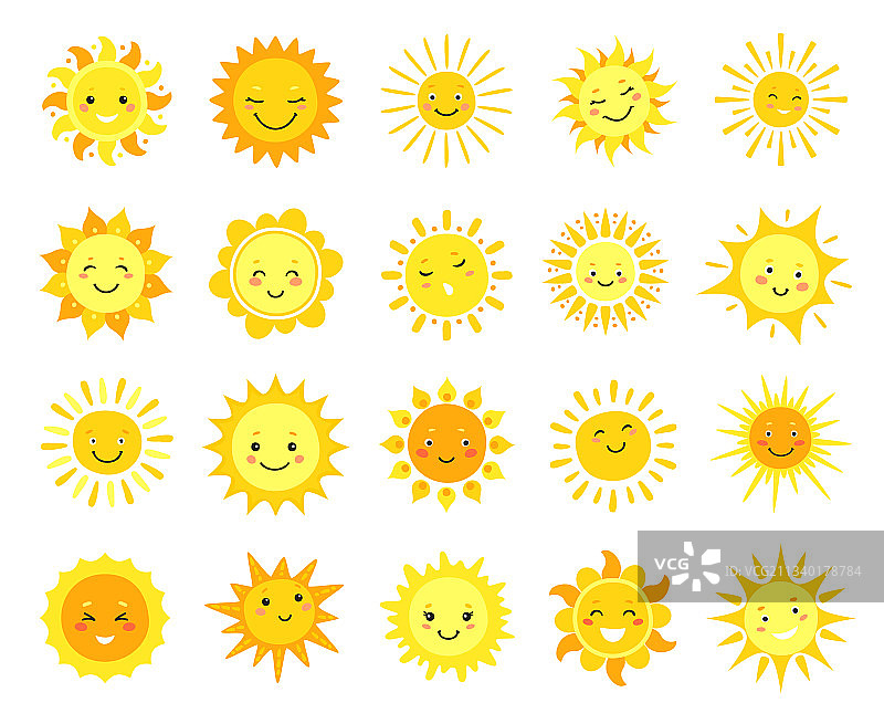可爱的太阳卡通阳光表情开心的黄色太阳图片素材