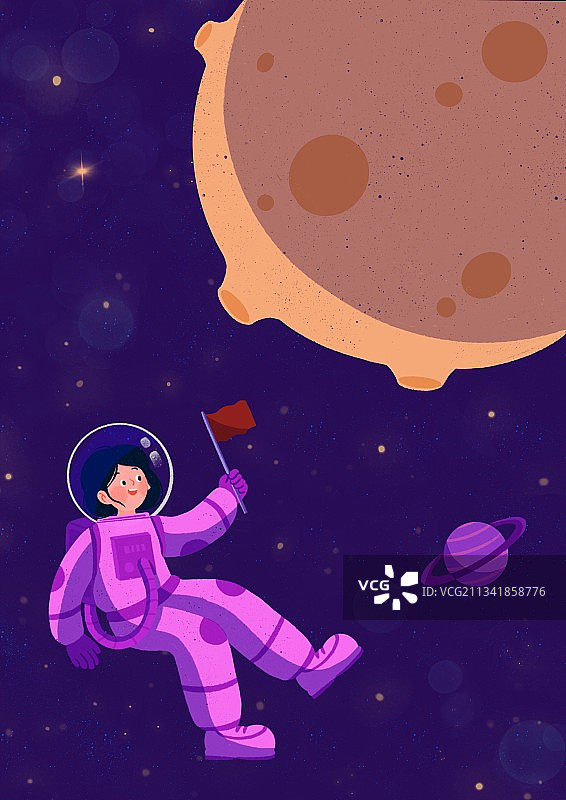 插画,太空服,人物,登上月球,旗帜,月球,小行星,彗星图片素材