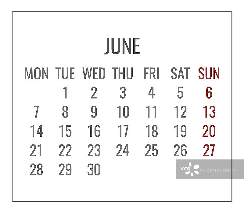2021年6月每月极简白色日历图片素材