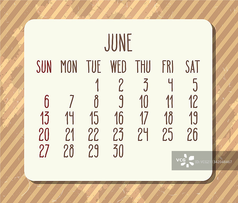 2021年6月，棕色日历，每月vintage图片素材