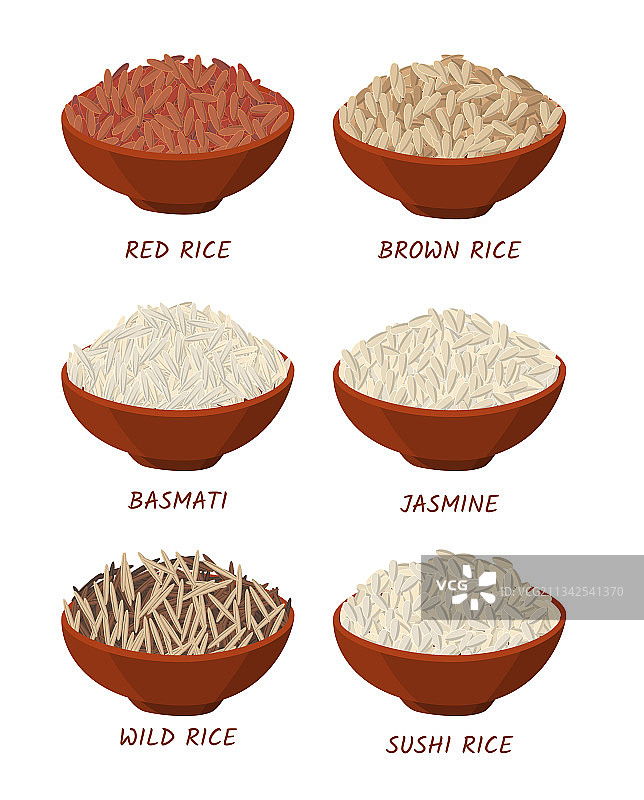 卡通色彩不同类型的米饭碗套图片素材
