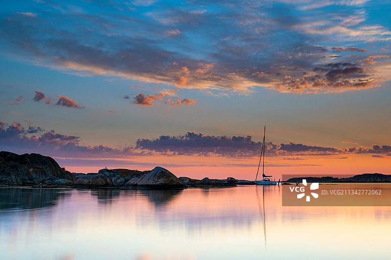 瑞典库拉维克，日落时天空映衬下的湖泊风景图片素材