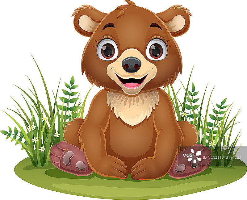 坐在草地上的卡通棕熊图片素材