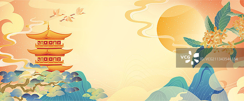 中国风山水背景插画图案图片素材