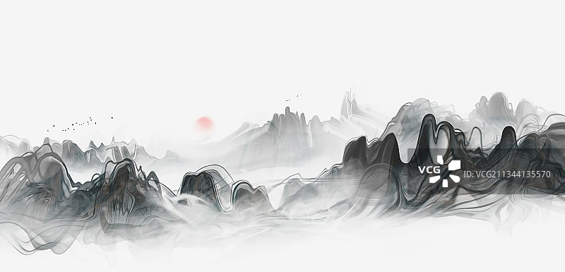 新中式水墨抽象山水画背景图片素材