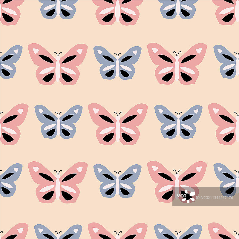 粉红色和蓝色蝴蝶几何条纹图案图片素材