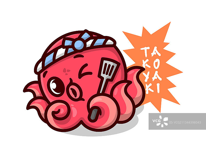 可爱的章鱼戴着日本厨师头带图片素材
