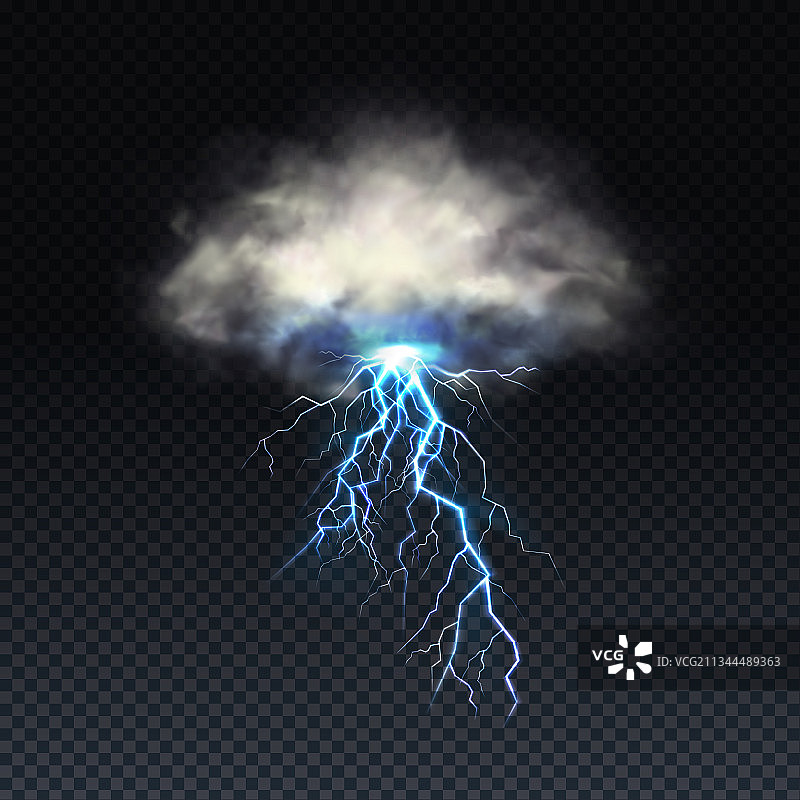 现实的蓝色闪电与灰色云图片素材