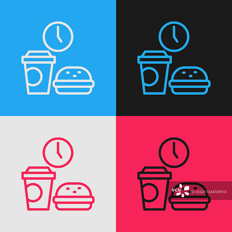 波普艺术线快餐时间图标孤立的颜色图片素材
