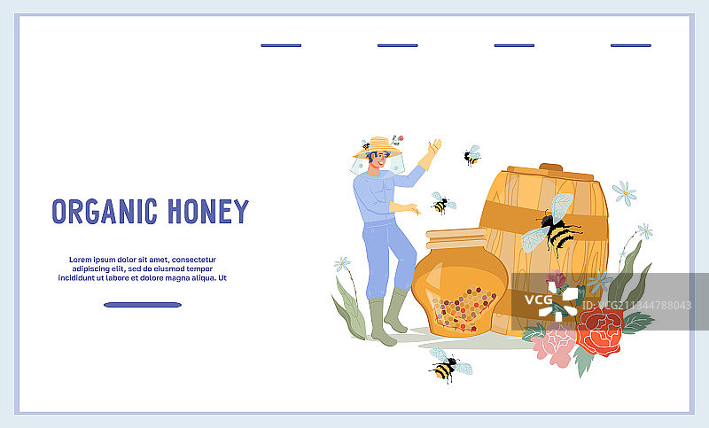 有机蜂蜜网站模型与养蜂人男性图片素材