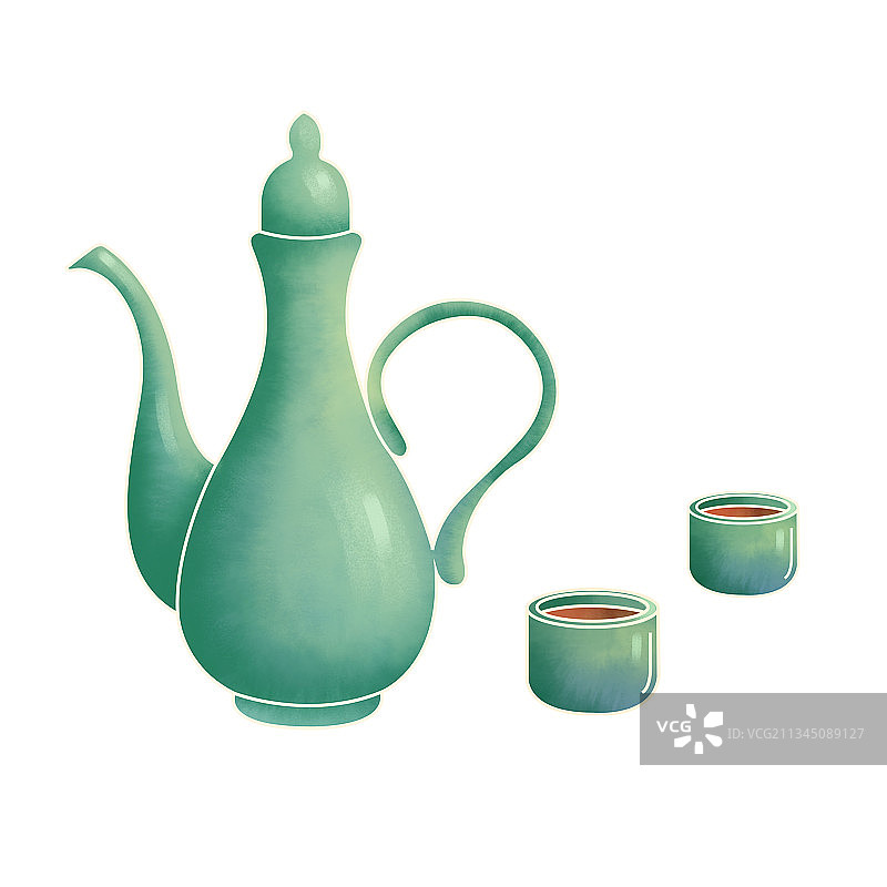 中秋节酒壶酒杯插画元素图片素材