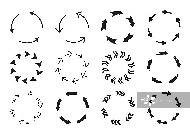 圆形箭头加载循环剪影黑色集合图片素材