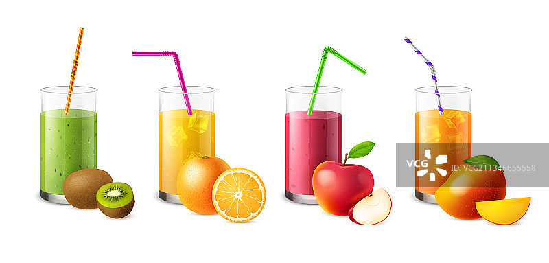 水果冰沙与果汁和现实的玻璃杯图片素材