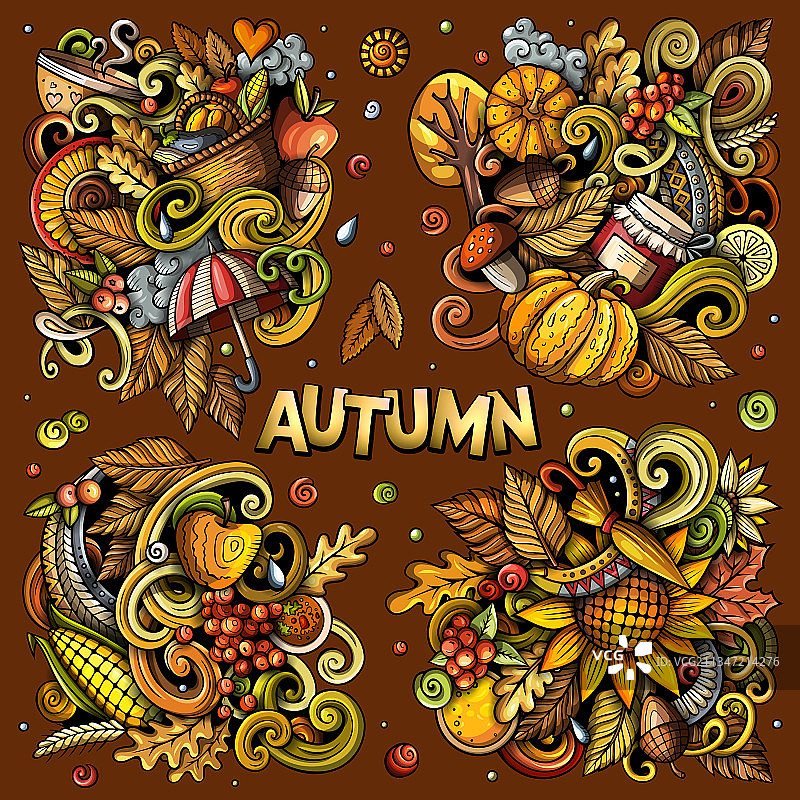 秋季卡通涂鸦设计集图片素材