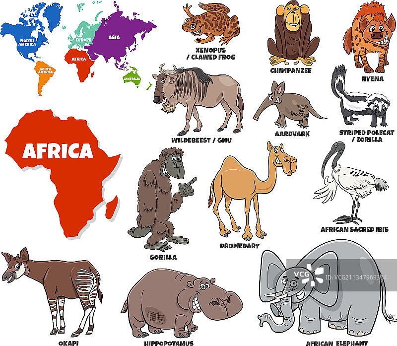 教育卡通非洲动物集图片素材