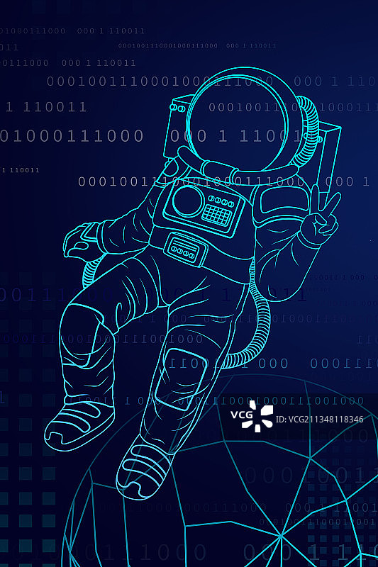 蓝色科技感宇航员插画图片素材