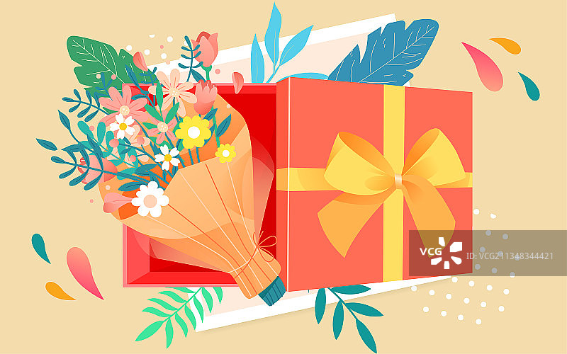 感恩节礼盒顶视图插画庆祝情人节礼物海报图片素材