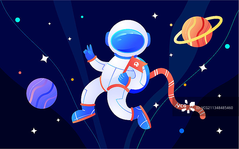 太空宇航员科幻未来插画夜晚星球科技海报图片素材