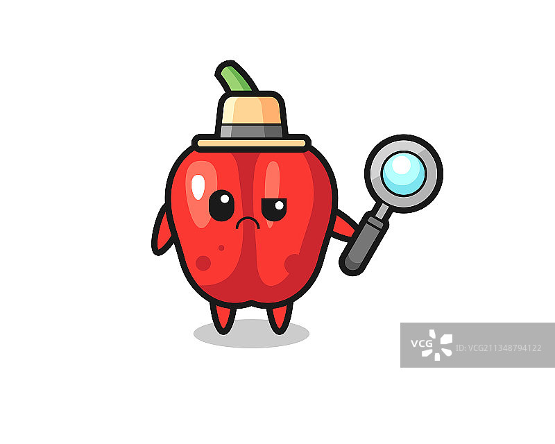 吉祥物的可爱红柿子椒作为侦探图片素材