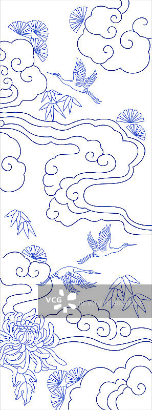 中国风蓝色线条山水图案背景图片素材